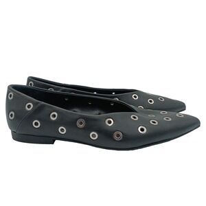 Open Edit Shoes Womens Size 5.5‎ Black Pointed Toe Flats Grommet Eyelet Studs